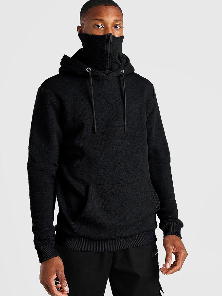 

Pullover Zip Design Fleece Hoodie, Black