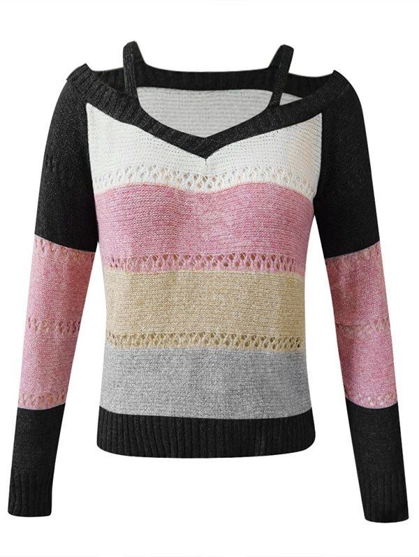 Fancy Plus Size Colorblock Cutout Sweater  