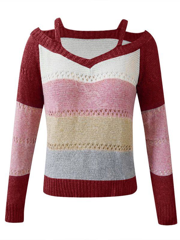 

Plus Size Colorblock Cutout Sweater, Deep red