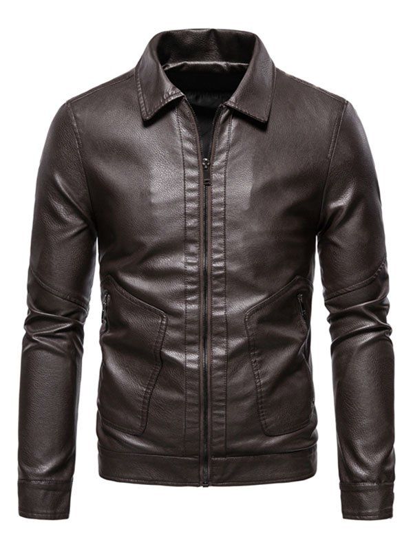 

PU Leather Zip Pocket Jacket, Coffee