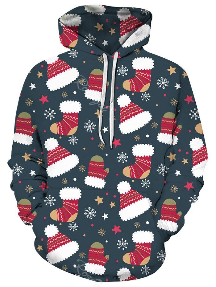 

Christmas Stocking Hat Front Pocket Hoodie, Multi