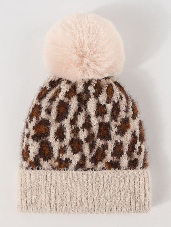 

Leopard Pattern Pompon Knit Hat