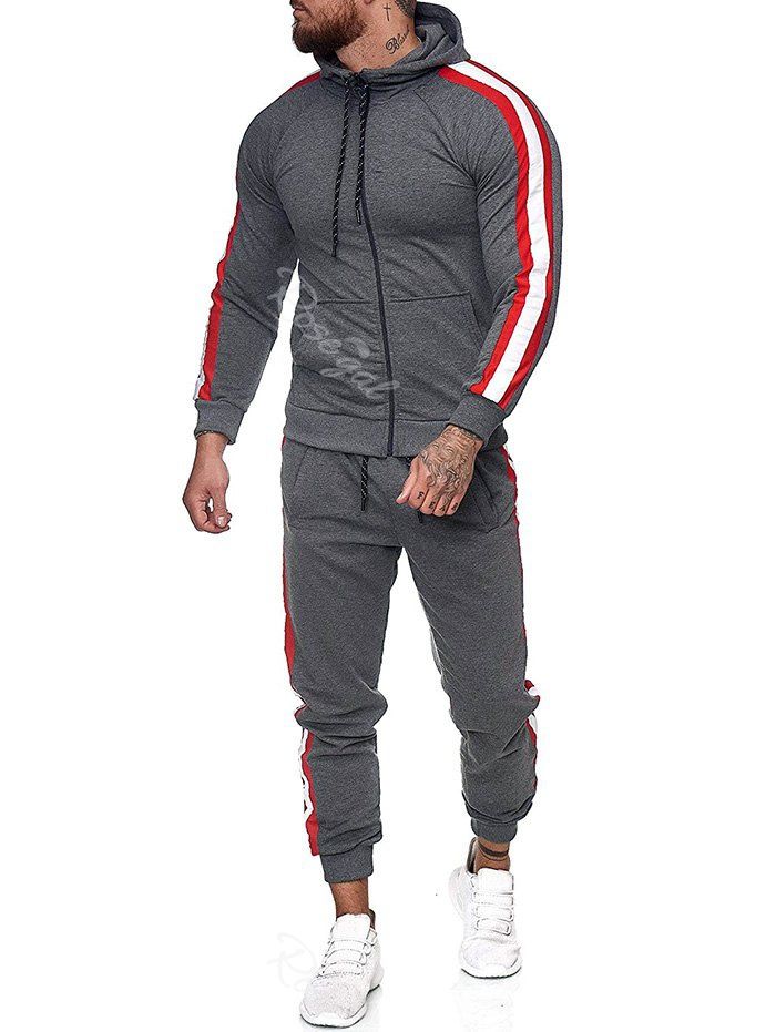 

Side Striped Hoodie and Sports Pants Two Piece Set, Dark gray