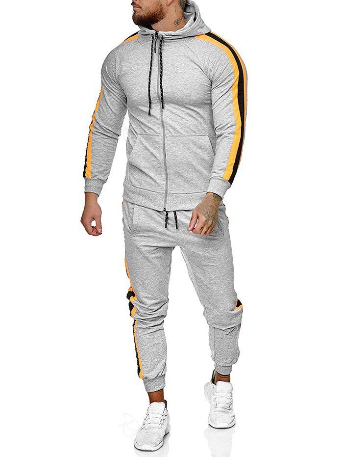 

Side Striped Hoodie and Sports Pants Two Piece Set, Light gray