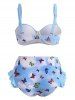 Tiered Ruffle Butterfly Print Tie Dye Underwire High Waisted Bikini Swimwear -  