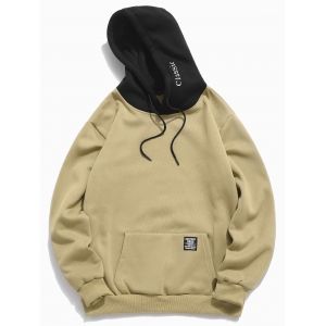 

Contrast Letter Patch Detail Kangaroo Pocket Fleece Hoodie, Light khaki