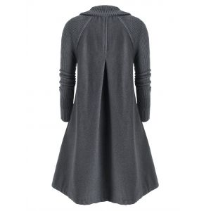 

Plus Size Single Breasted Knit Sleeve Pocket Long Coat, Gray