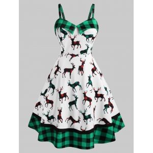 

Plus Size Christmas Plaid Elk Print Dress, Medium aquamarine