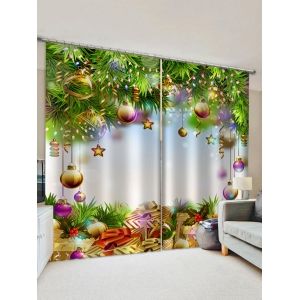 

2 Panels Christmas Balls Gifts Print Window Curtains, White