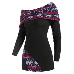 

Elk Snowflake Overlay Collar Christmas Top, Black