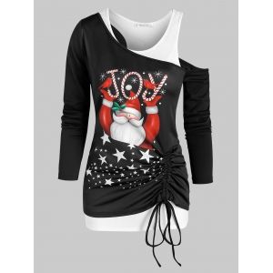 

Christmas Santa Claus Print Cinched T Shirt and Racerback Tank Top, Black