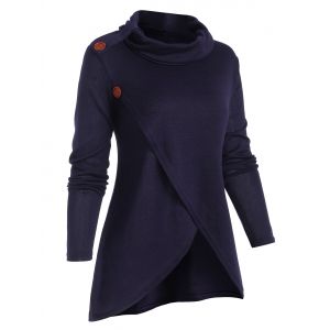 

Overlap Front Cowl Neck Solid Knitwear, Deep blue