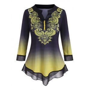 

Buttoned Front Paisley Print Mesh Panel Top, Yellow