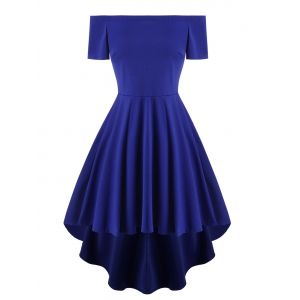 

Off Shoulder High Low Solid Dress, Blue