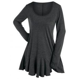 

Plus Size Long Sleeve Flounce Hem Tunic Tee, Carbon gray