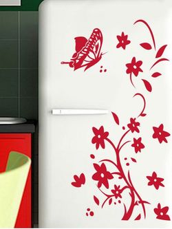 Butterfly Flower Pattern Refrigerator Wall Sticker Set - RED - 25X70