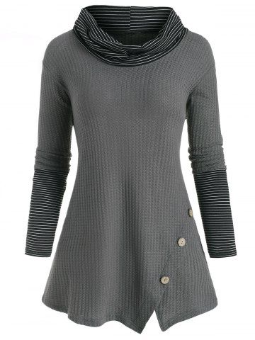 Striped Cowl Neck Tunic Knitwear - GRAY - XL