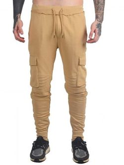 Pantalones con cordón con pliegues cónicos Deportes - KHAKI - XL
