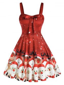 Robe Plissée avec Imprimé Père Noël à Nœud Papillon - RED - 2XL