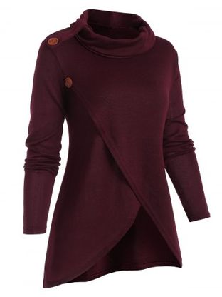 Overlap Front Cowl Neck Solid Knitwear