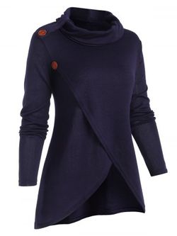 Overlap Front Cowl Neck Solid Knitwear - DEEP BLUE - S
