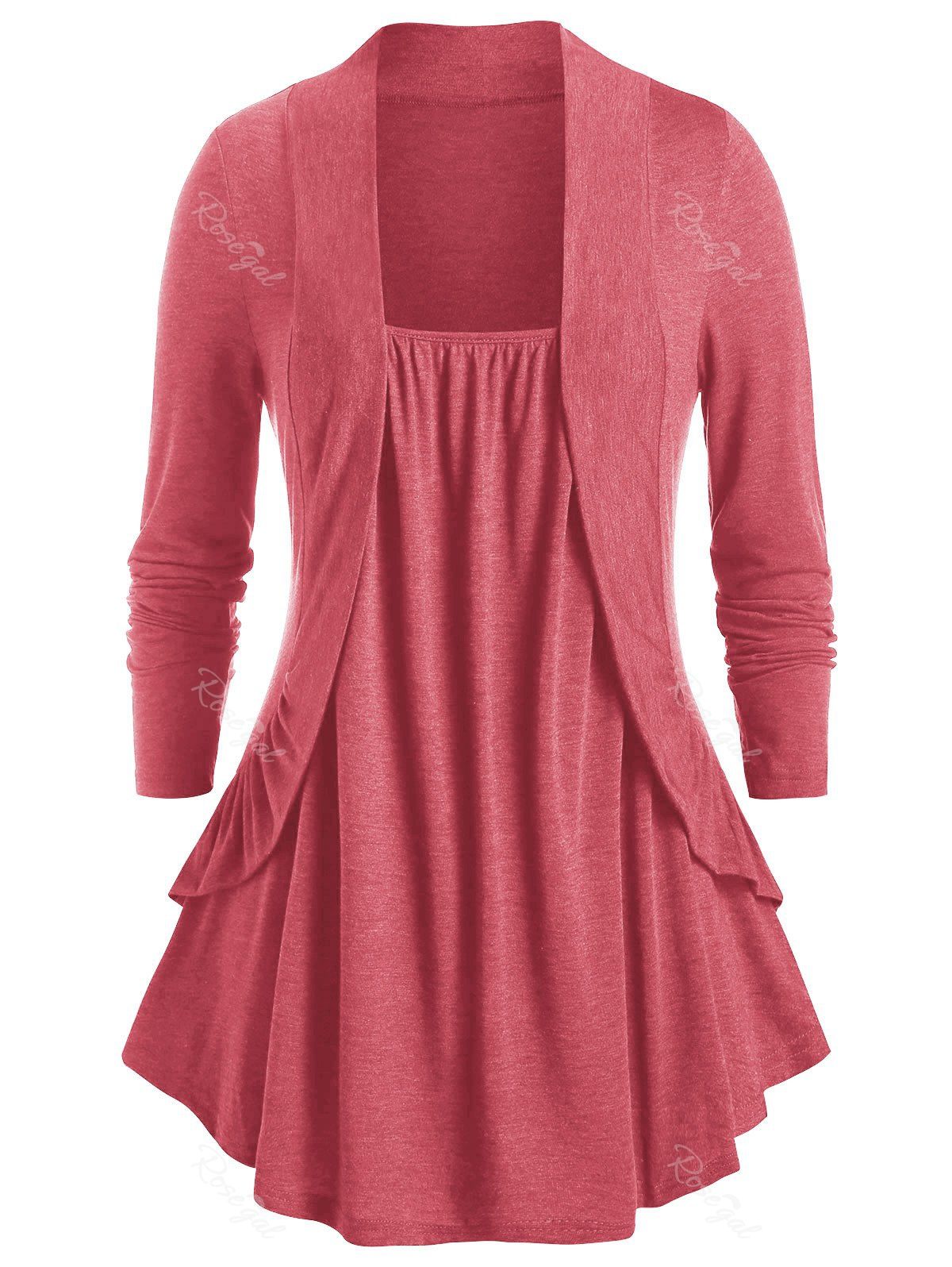 

Plus Size Ruched Long Sleeve Bolero Tunic Tee, Cherry red