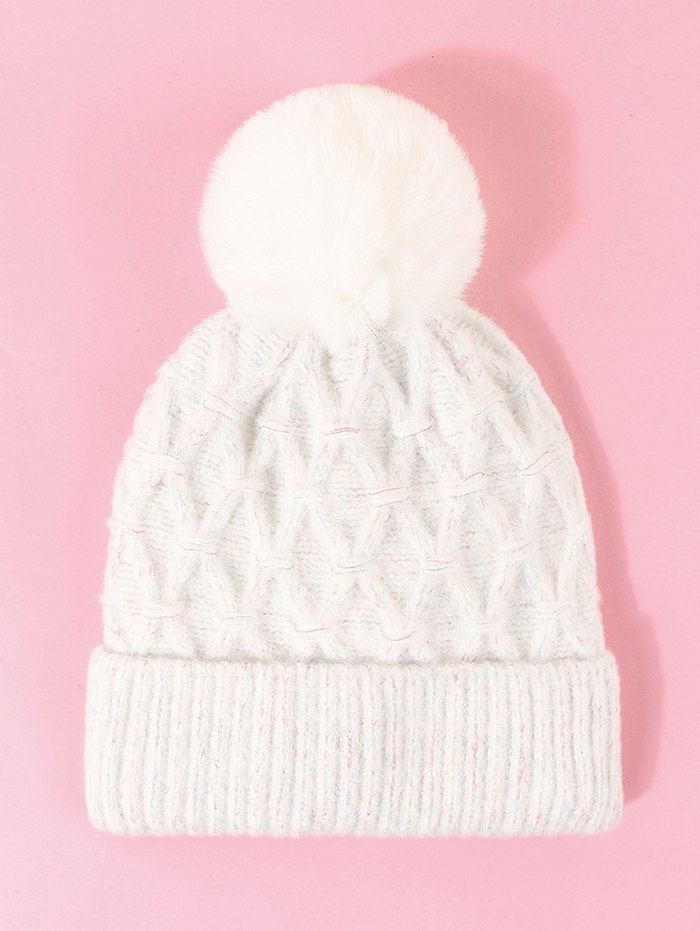 

Rhombus Turn Up Edge Knitted Bubble Hat, Milk white