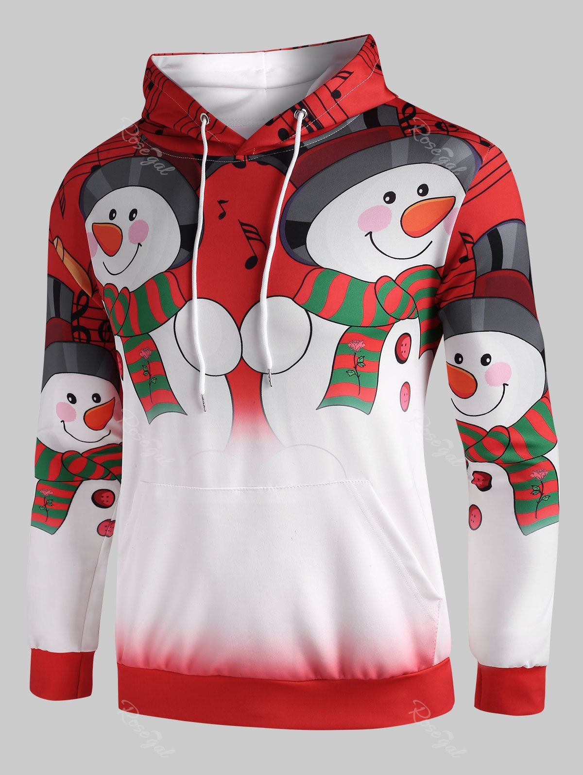 

Christmas Snowmen Music Notes Print Pullover Hoodie, Ruby red