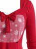 T-shirt Flocon de Neige de Noël en Maille Insérée de Grande Taille avec Nœud Papillon - Rouge L