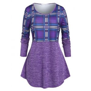 

Plus Size Plaid Space Dye A Line Tunic Tee, Concord