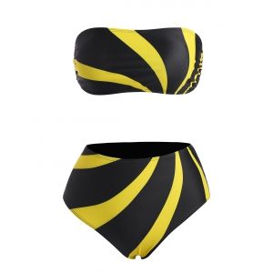 

Strapless Back Tie Colorblock High Waist Bikini Swimwear, Yellow
