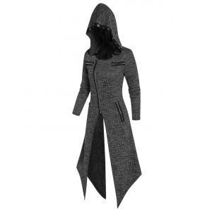 

Hooded Eyelet Zippered Knitted Handkerchief Coat, Dark slate grey