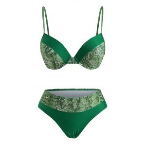 

Underwire Snakeskin Colorblock Bikini Swimwear, Light green