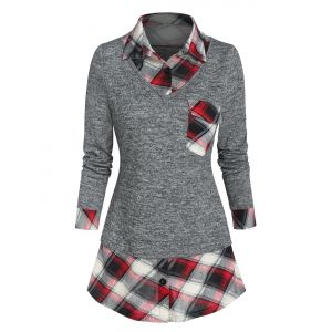 

Plaid Front Pocket Twofer T Shirt, Carbon gray