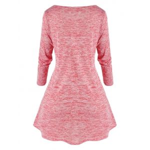 

Plus Size Cutout Space Dye Curved Hem Tunic Tee, Light pink