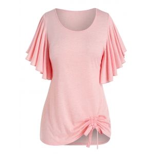 

Plus Size Butterfly Flutter Sleeve Cinched Tunic T-shirt, Pink