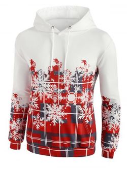 Christmas Snowflake Plaid Print Pullover Hoodie - WHITE - 3XL