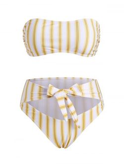 Striped Tied Cutout High Rise Strapless Bikini Swimwear - YELLOW - L