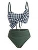 Gingham Bowknot Lace-up Ruched Tankini Swimwear -  