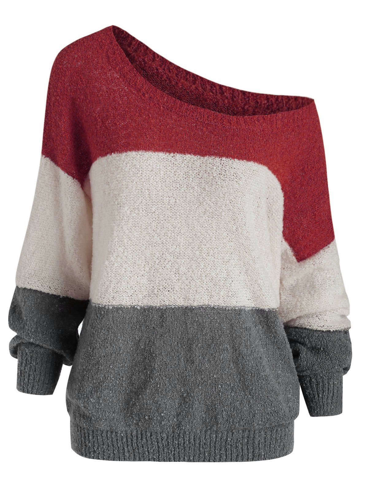 

Drop Shoulder Three Tone Jumper Sweater, Multi-a