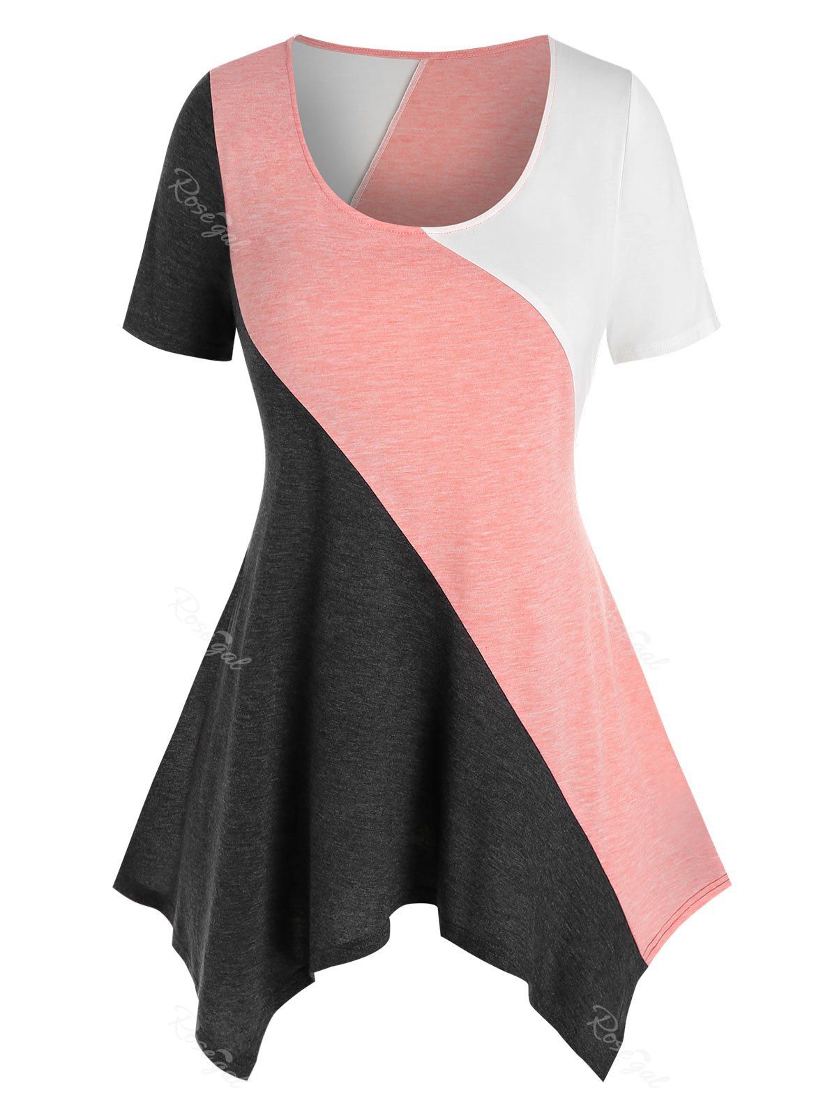 

Plus Size Color Blocking Handkerchief Tunic Tee, Gray