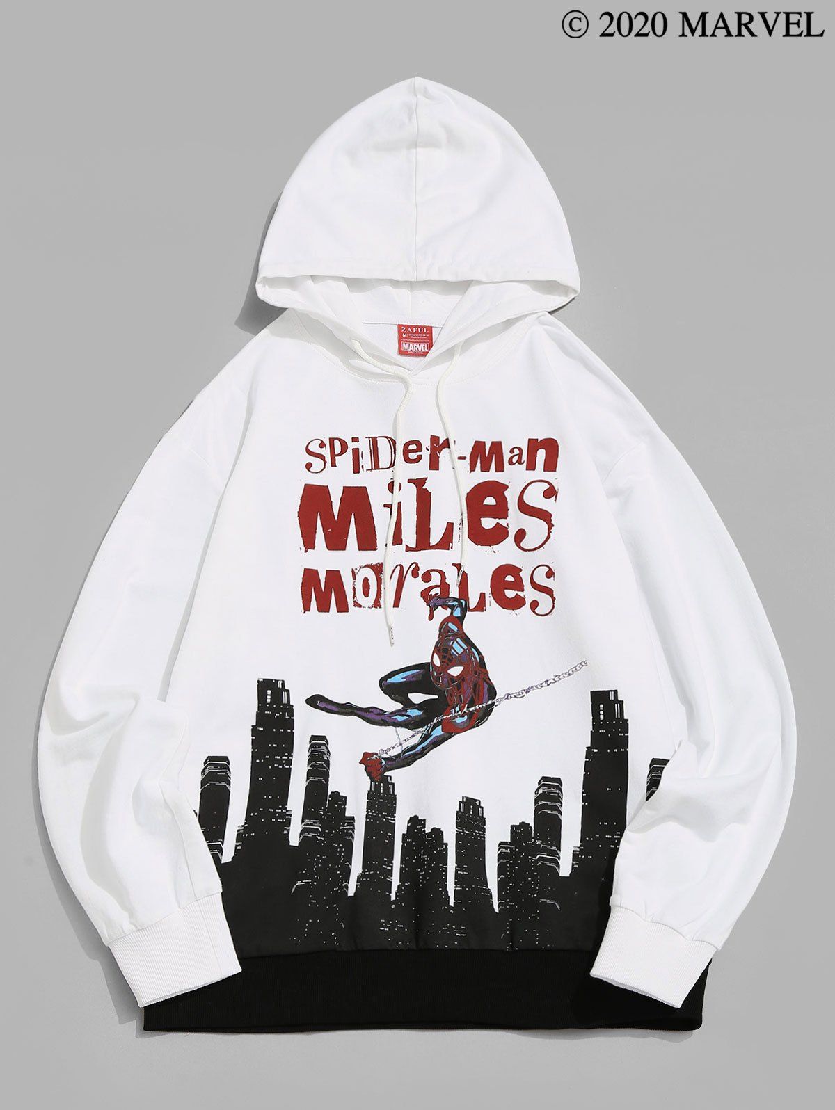 

Marvel Spider-Man Letter City Print Drawstring Hoodie, White