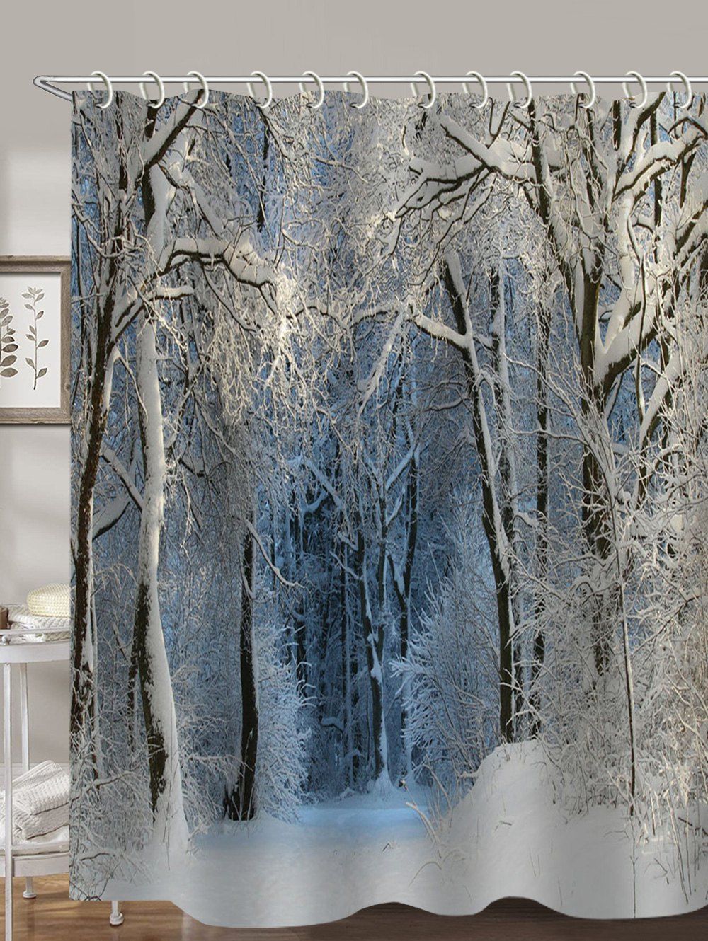 

3D Digital Print Snow Tree Waterproof Shower Curtain, Multi