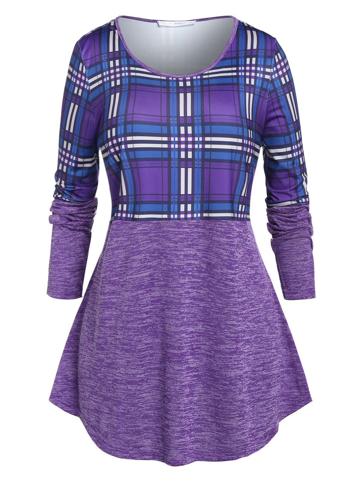 Chic Plus Size Plaid Space Dye A Line Tunic Tee  