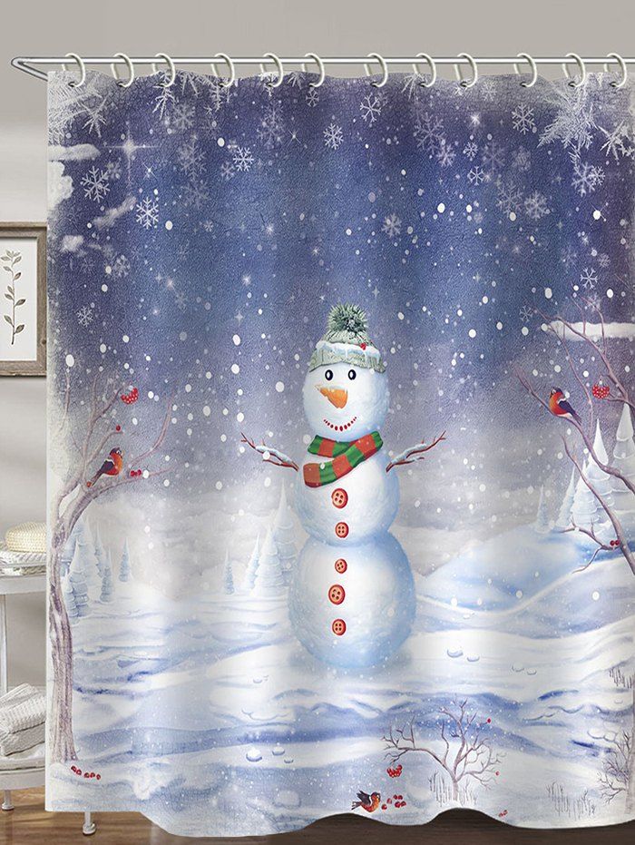 

Digital Print Snowman Waterproof Shower Curtain, Multi