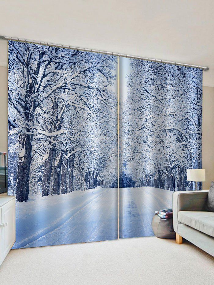 

2 Panels Snowy Path Tree Print Window Curtains, Multi