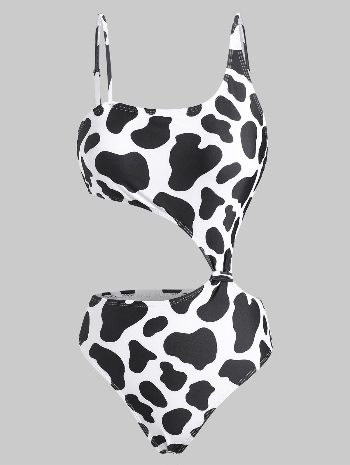 

Cow Print Cutout Knotted One-piece Swimwear, Black