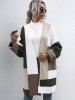 Colorblock Open Front Pocket Knitted Coat -  