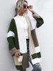 Colorblock Open Front Pocket Knitted Coat -  