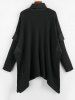 Mock Button Turtleneck Ribbed Cape Sweater -  